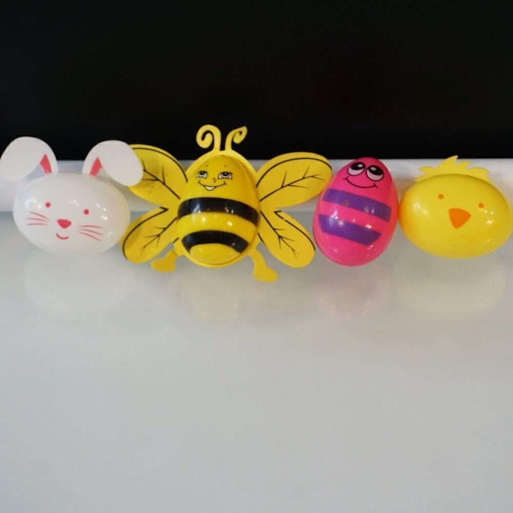 4 Funny Face Easter Decorations Fillable Plastic Eggs